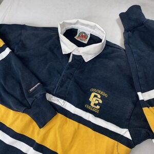 Vintage Barbarian Wear Rugby Shirt Colorado College Mens Medium Striped Thick